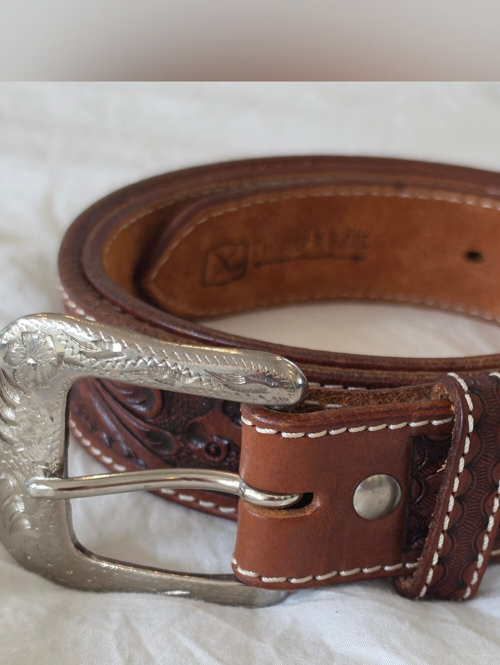 TWISTED X Men's Western Brown Leather Belt Basket Weave Silver Buckle 40
